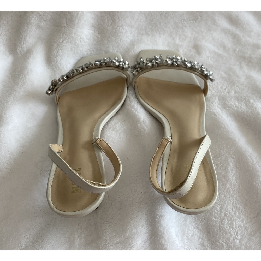 Maeve Gem Floral Slingback Kitten Heels Ivory Leather Crystal Embellished Glam 8 - Picture 4 of 8